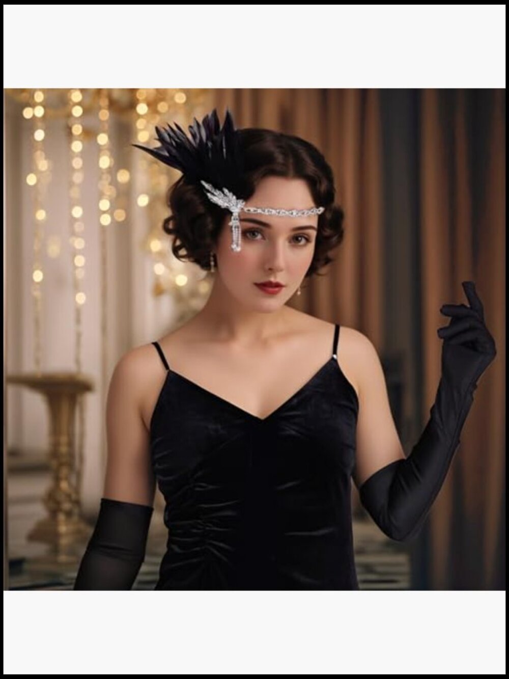 Flapper Headband Feather Rhinestone Vintage Chain Roaring 20s Accessory Gatsby - Picture 5 of 7